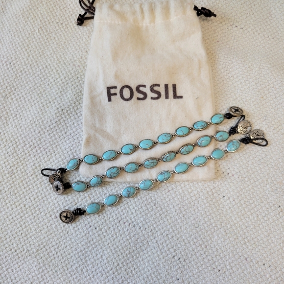 Fossil 3 Turquoise Bracelets With Bag 8" - Picture 1 of 5